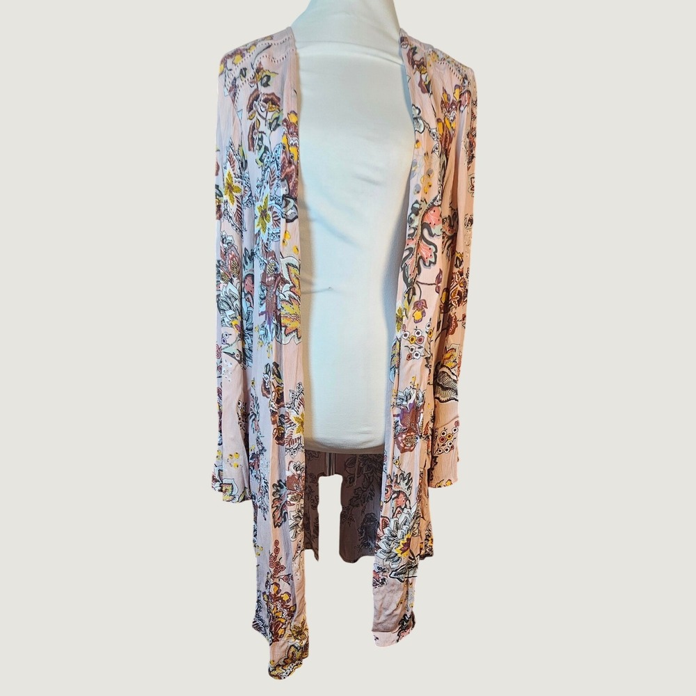 Love Fire Pink Floral Paisley Smocked Back Open Front Cardigan XXL KNJ004664
